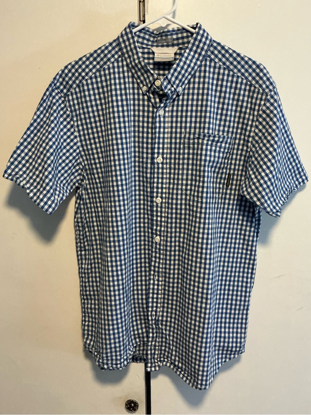 Columbia Blue and White Gingham Short-Sleeve Button-Down